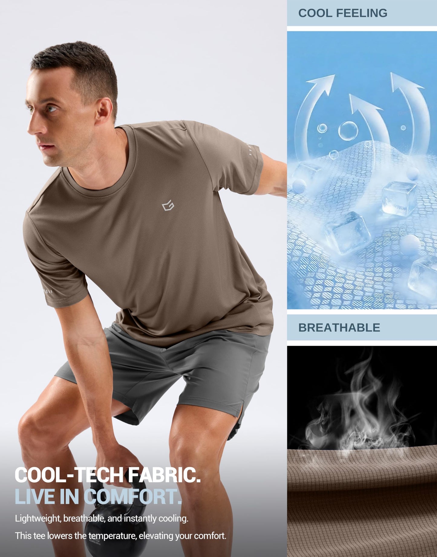 Men's Workout Breathable T-Shirts Dry Fit UPF 50+ Sun Shirts Quick Dry Cooling Tee for Athletic, Running, Hiking (Brown, XL)