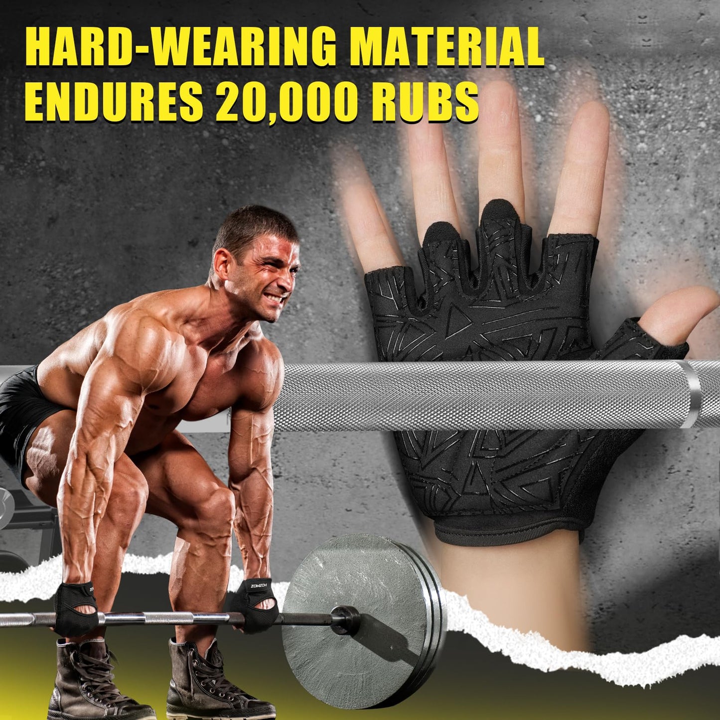 HOZMOZ Ventilated Weight Lifting Gloves, Thick Padded Gym Gloves for Women Men, Workout Gloves with Full Palm Protection & Grip & Shock Absorption Fitness Training Exercise Gloves