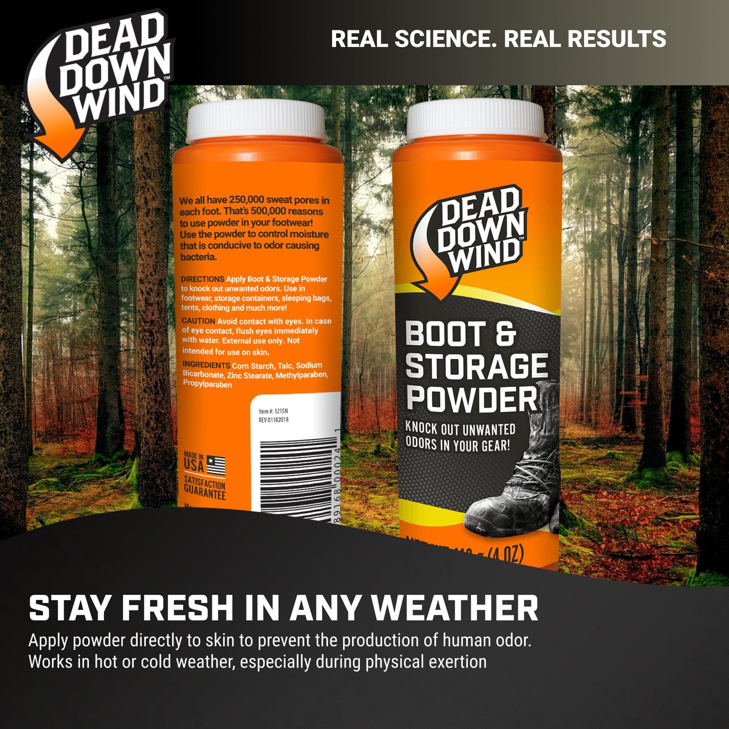 Dead Down Wind Boot and Storage Powder | 4 Oz Bottle | Hunting Accessories | Helps With Odor for Hunting Boots, Gear, Storage Bags + Clothes | Scent Management Foot Powder