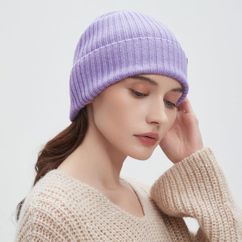 FUQILA 100% Merino Wool Cuff Beanie Hat for Women Winter Soft Warm Ladies Wool Knitted Skull Beanies Cap (Light Purple)