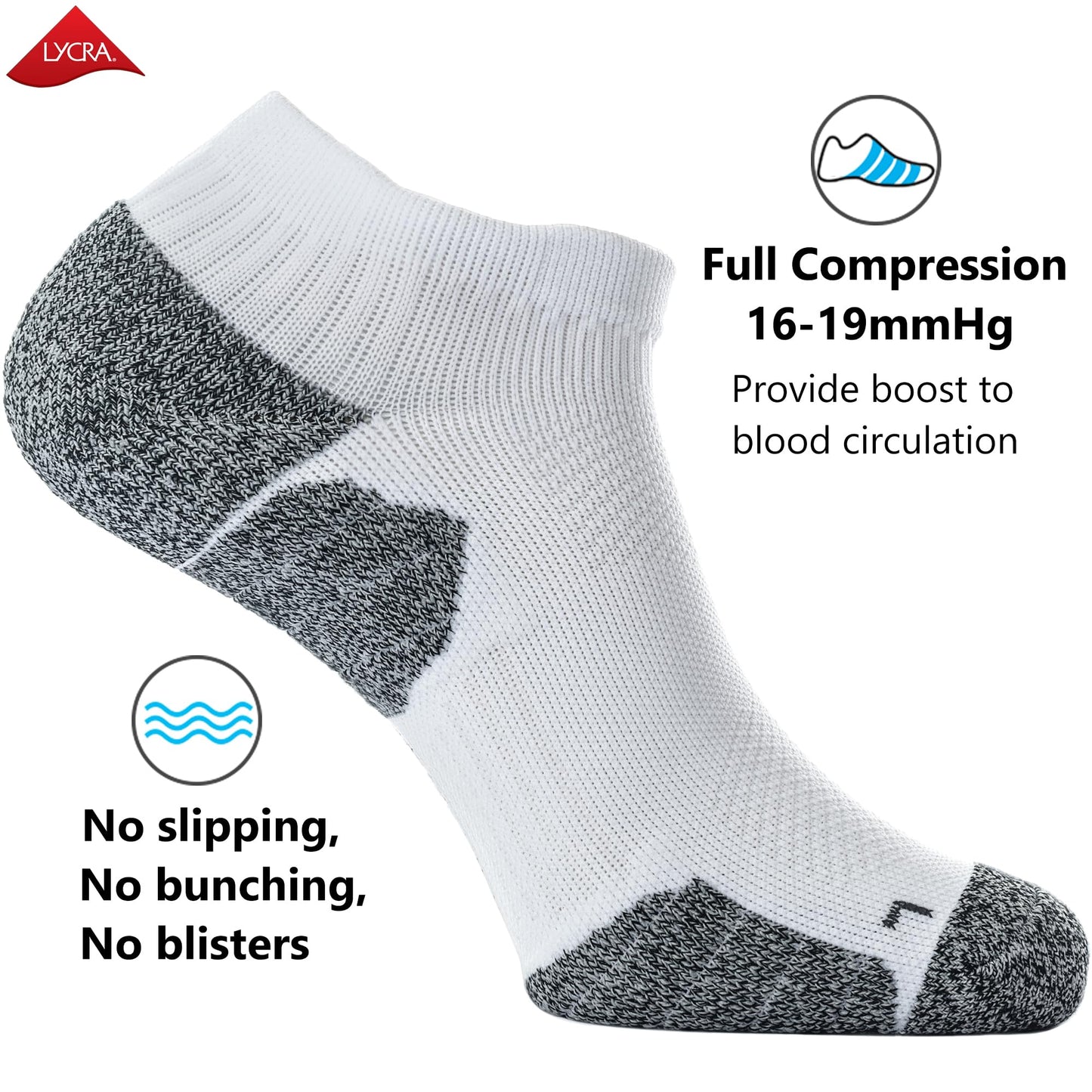 CWVLC Unisex Cushioned Compression Athletic Ankle Socks Multipack, 3-pairs White, L (10.5-13 W US/ 9-11.5 M US)