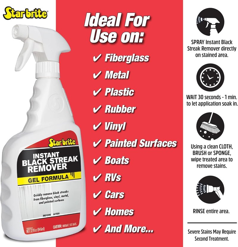 STAR BRITE Instant Black Streak Remover Gel - Fast-Acting Cleaner for Boats, RVs & Trailers | Safe for Fiberglass, Vinyl & Metal