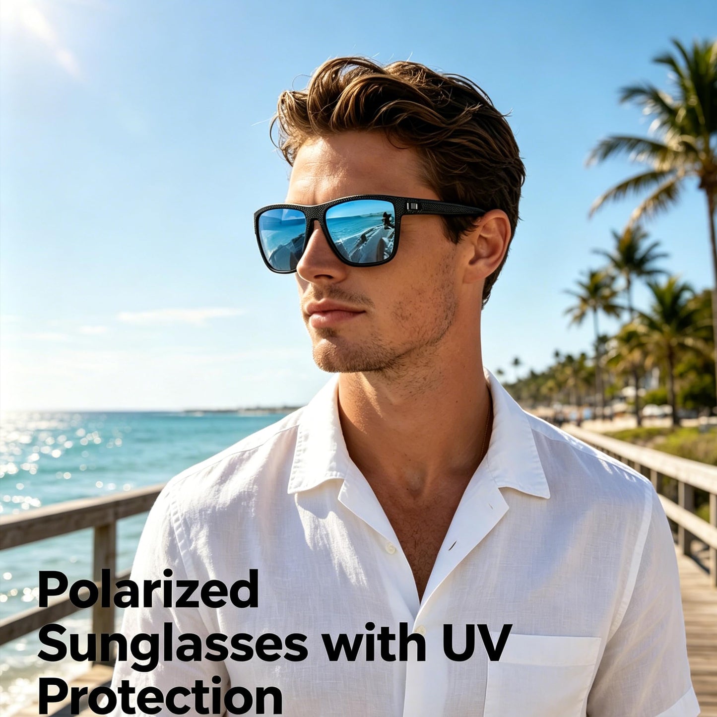 Fanshen Square Polarized Sunglasses for Men, 3 Pack Lightweight UV Protection Sun Glasses for Driving Fishing Golf (Black/Ice Blue/Red)