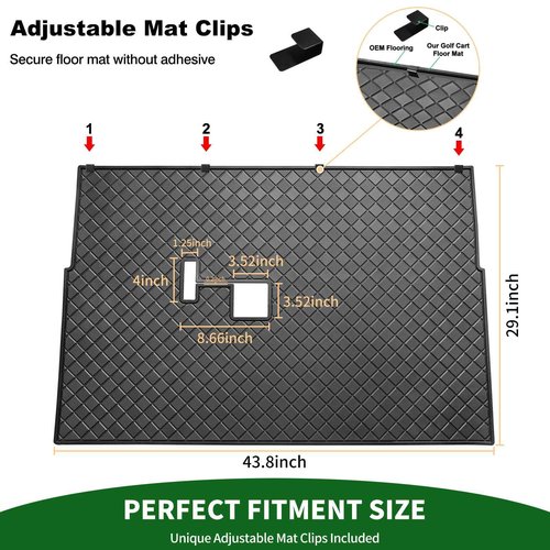 Cartalia Golf Cart Floor Liner Mat 8mm Thick Rubber Full Coverage Fit for Club Car DS 1982-2013 / Villager 1982-2018 Carts Heavy-Duty Non-Slip Front Feet Mats Replacement Easy to Clean - Black Trim