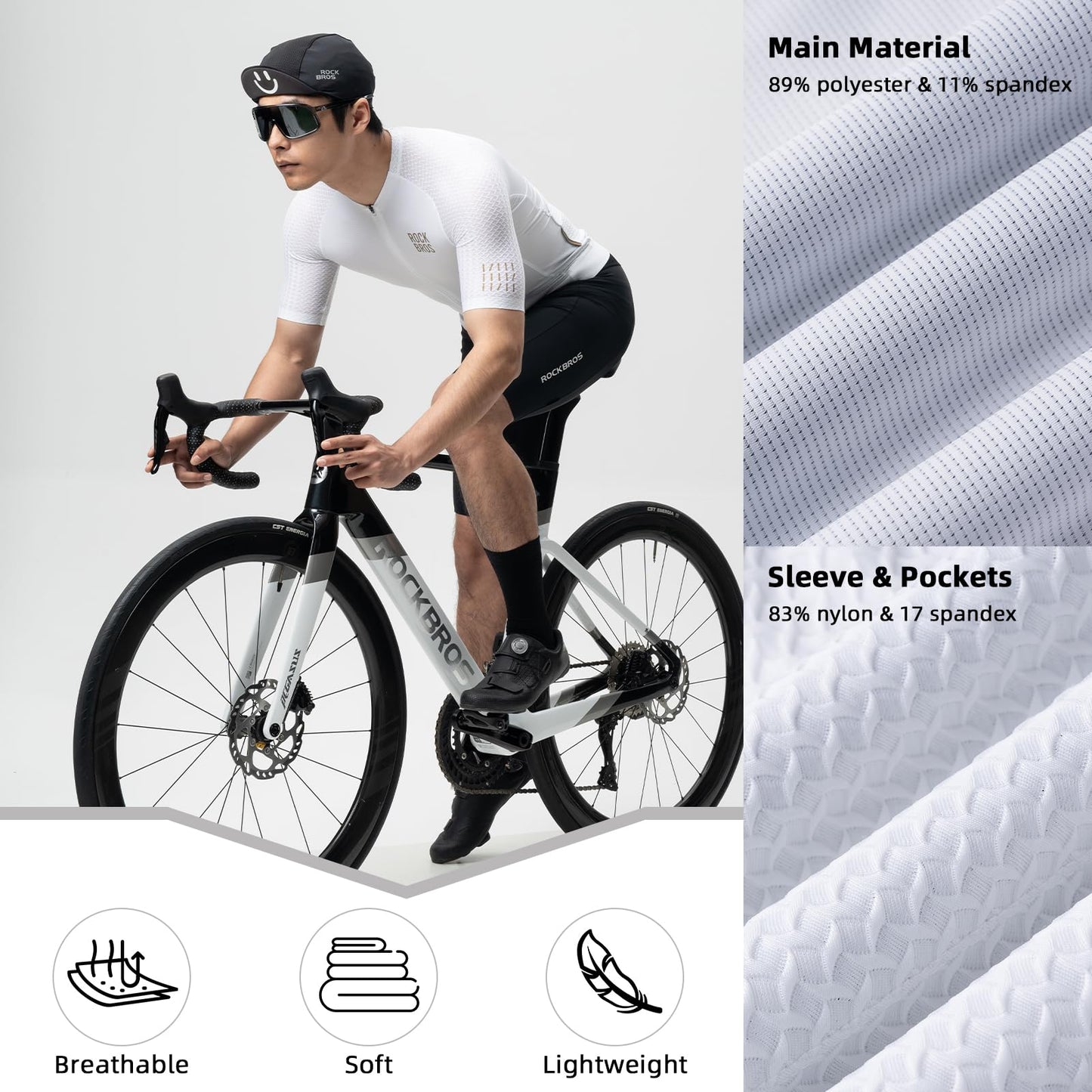 ROCKBROS Men's Cycling Jersey Short Sleeve Road Bike Shirt Zipper Pocket Quick Dry Bicycle Jersey Race Fit Runs Small Black