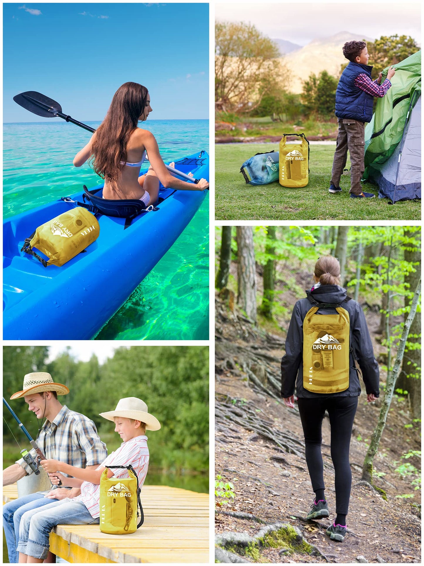 HEETA Dry Bag Waterproof for Women Men, Roll Top Lightweight Dry Storage Bag Backpack with Phone Case for Travel Swimming Boating Kayaking Paddle Board Camping Beach Accessories (Yellow, 30L)