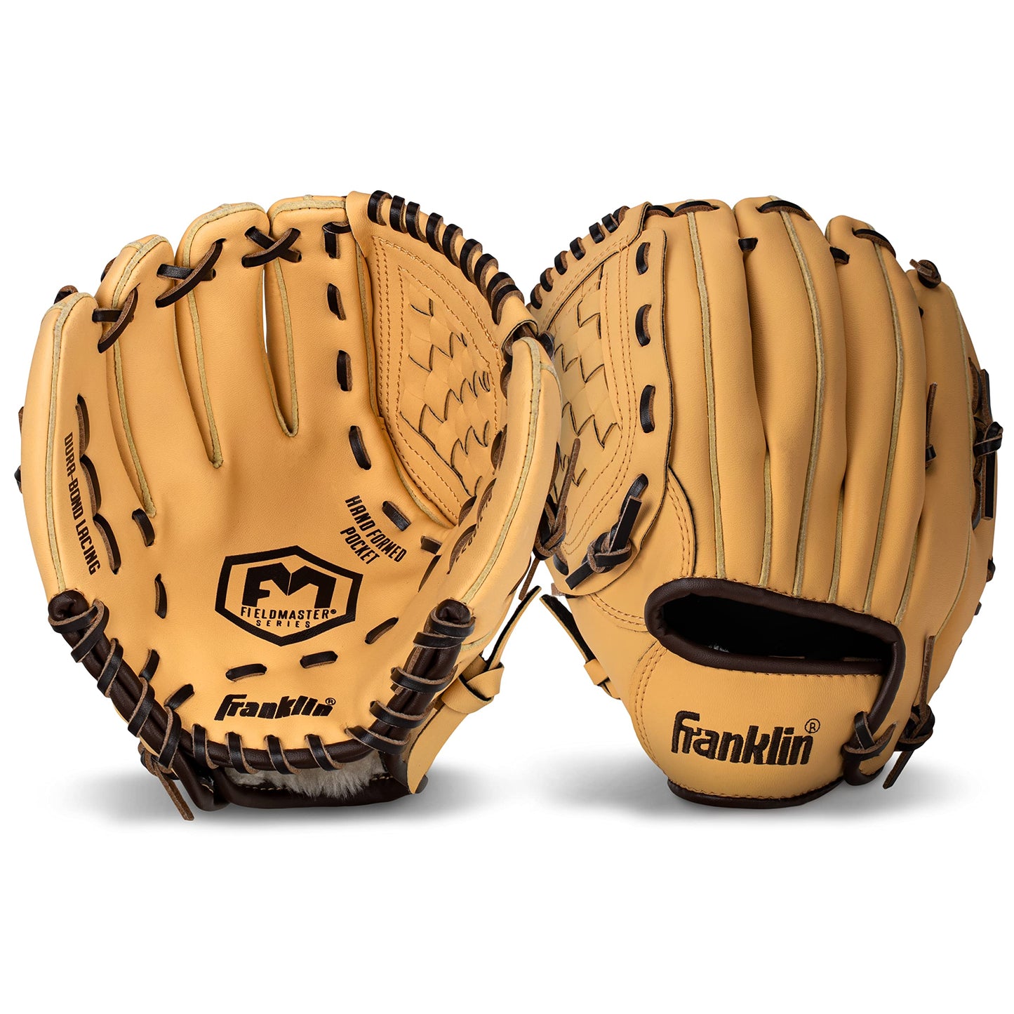 Franklin Sports Field Master Baseball and Softball Gloves for Adults, Youth, and Kids - Durable and Soft Synthetic Leather - Adjustable Fit - Left Hand Throw - 10" in. Infield - Camel Brown