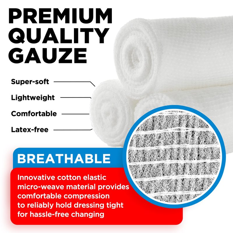 36 Gauze Rolls - 3" x 4.1yd - Soft and Breathable Rolled Gauze - Latex-Free Premium Individually Wrapped Bandages with Bonus Tape - First Aid Conforming Stretch Wrap for Wound Care - Vet Wrap