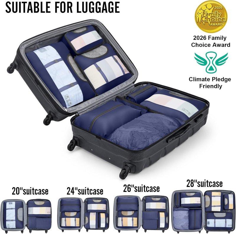 Veken Packing Cubes for Travel | 10-Piece Suitcase Organizer Set with Laundry & Shoe Bag - 4 Sizes for Airplane & Road Trip