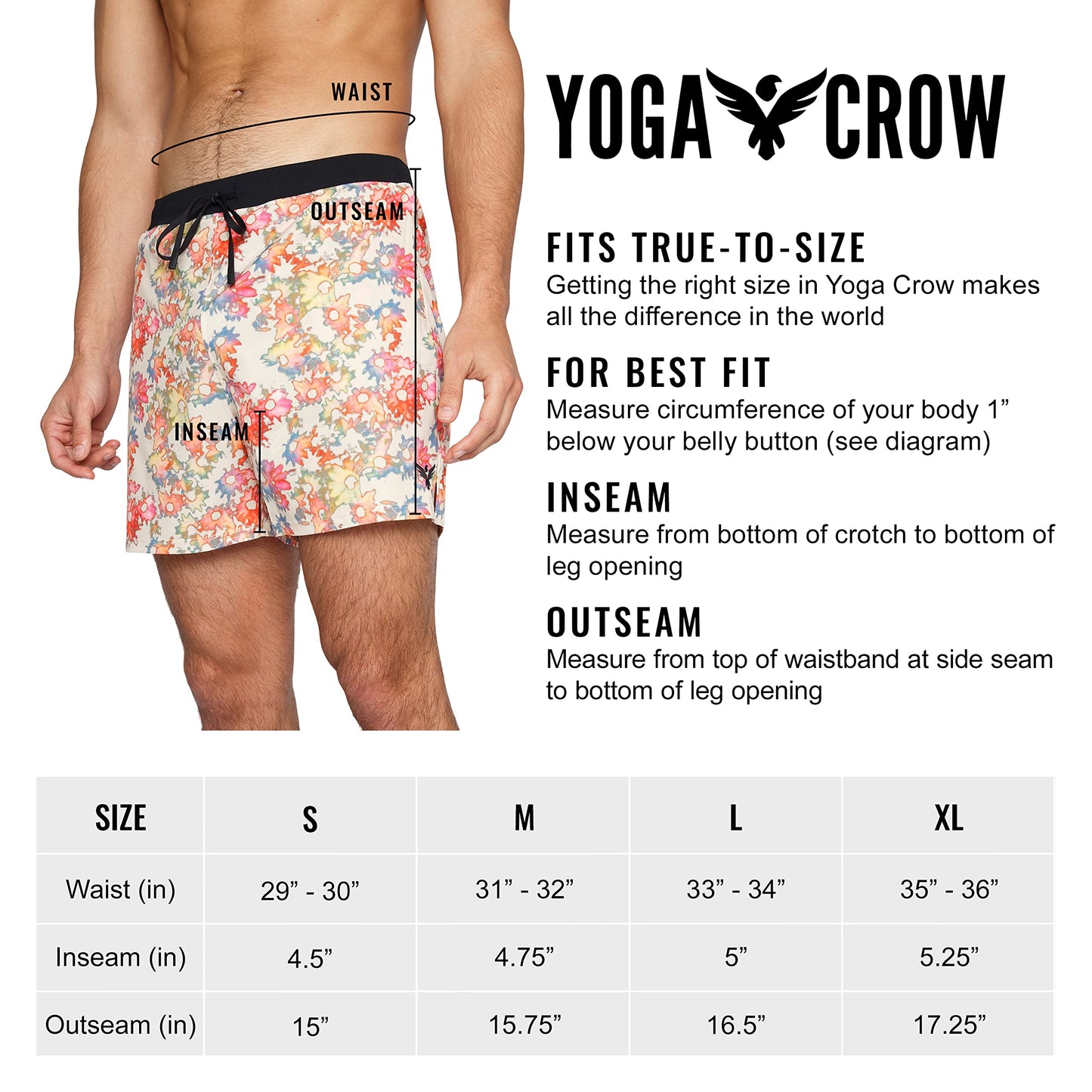 YOGA CROW Men's Flow Hot Yoga Workout Shorts - 5" Inseam - Quick Dry - Inner Liner - Zipper Pockets, Gym, Running, Hiking - Sand Floral/LG