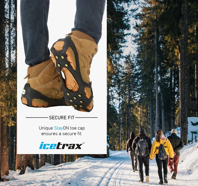 ICETRAX Pro Tungsten Grip Winter Ice Cleats for Shoes and Boots - Snow and Ice Grips, StayON Toe, Reflective Heel