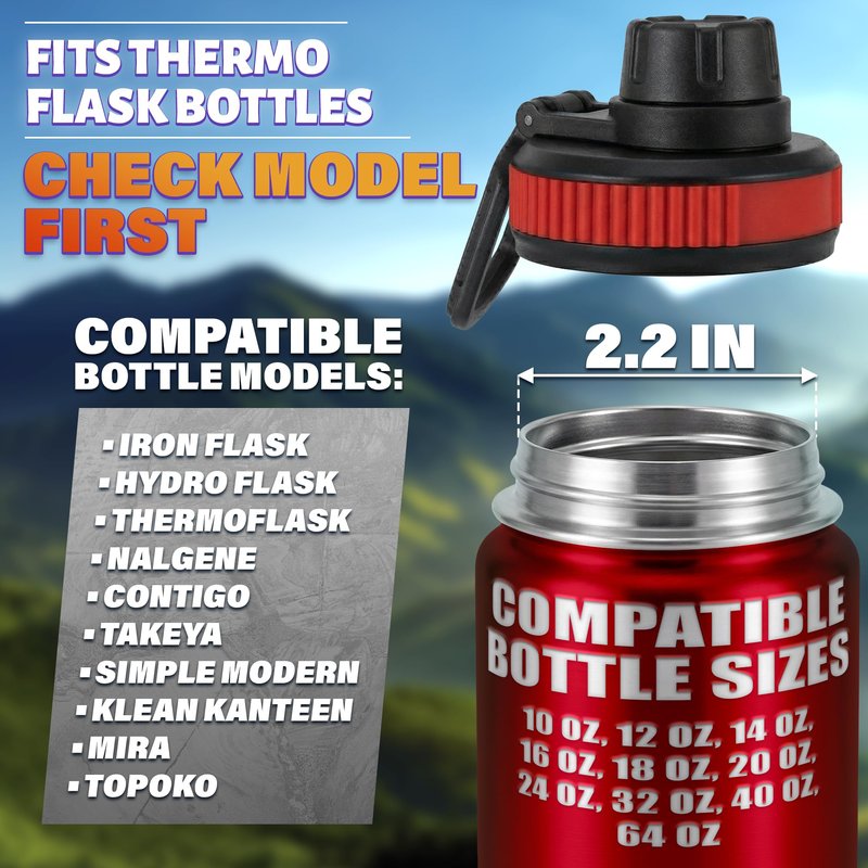3 Pack Thermoflask Lid Replacement – Wide Mouth Hydro Flask Lid with Comfortable Grip, Leak-Proof, Food-Grade Plastic – Compatible with 12, 16, 18, 20, 24, 32, 40 & 64 oz Bottles for Sports & Travel