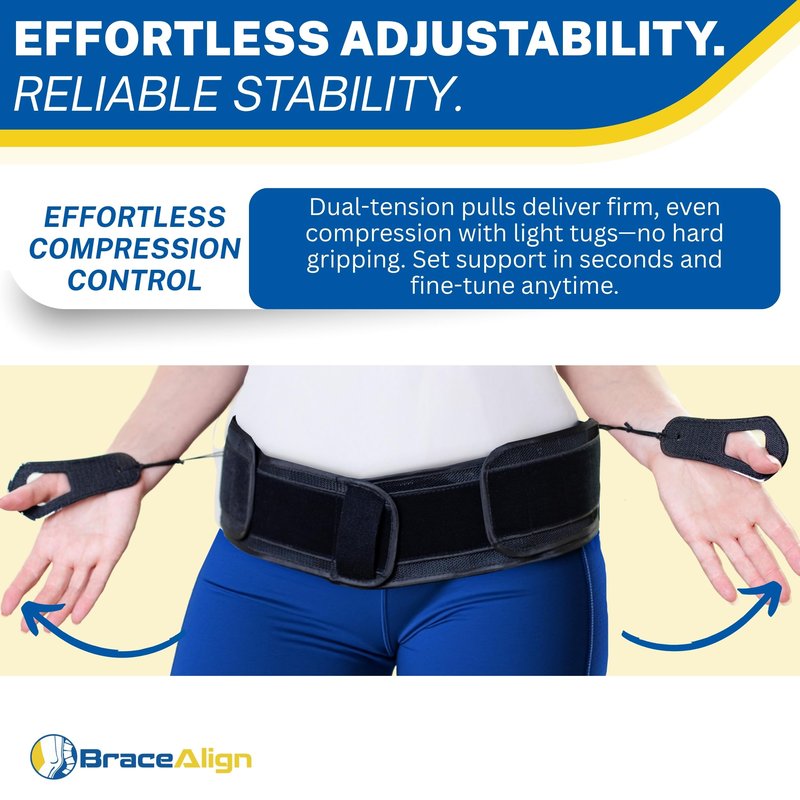 Brace Align GlideFit Adjustable SI Belt - Sacroiliac Joint Dysfunction, Pelvic Instability, Sciatica, Piriformis Syndrome & Lower Back Support Brace - L0621 (OSFM Adults 22–60 in. waist)