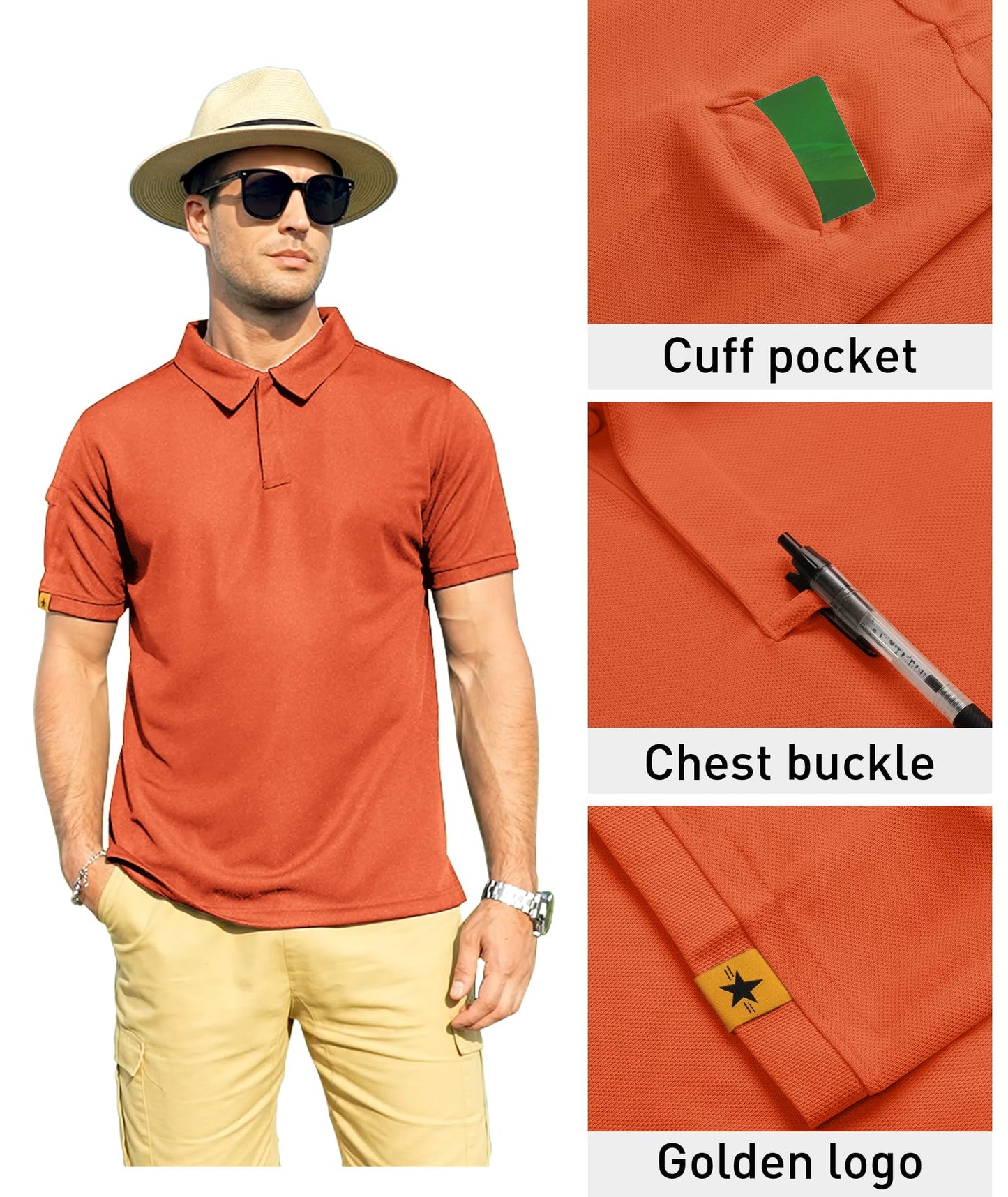 ZITY Mens Polo Shirt Short Sleeve Sports Tactical T-Shirt Athletic Golf Polos Daily Casual Stylish Collared Shirts for Men Orange 4X-Large