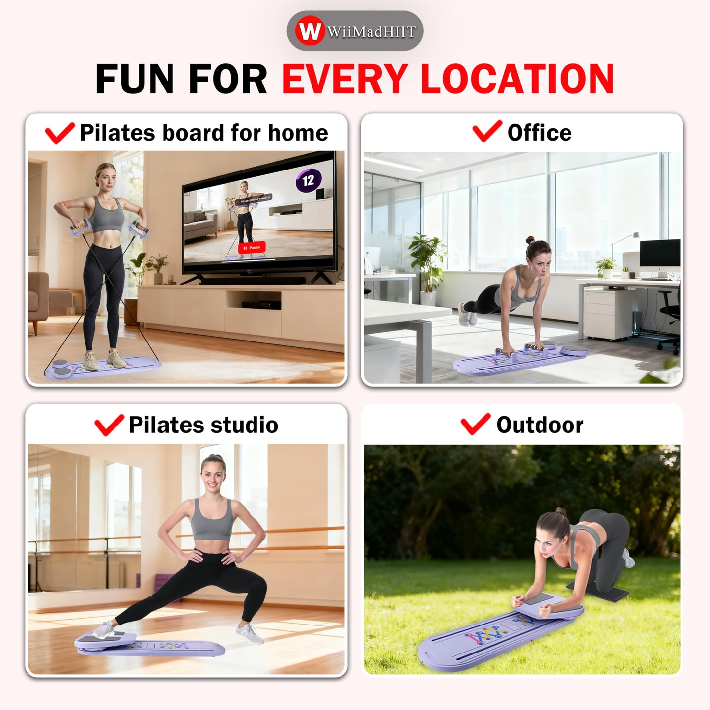 Plymax Pilates Board | Mini Pilates Reformer Portable Foldable Pilates Equipment for Home Workout Women & Men | 6-in-1 Pilates Reformer Machine with AI Motion Counter App & Tutorial