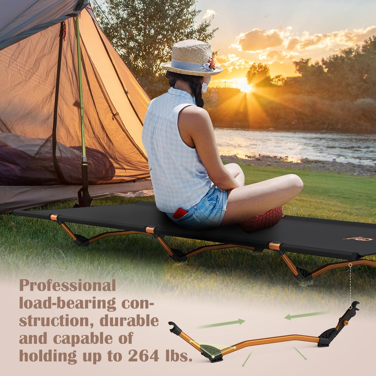 G2 GO2GETHER Foldable 4lbs Camping Cot, Durable Travel Tent Cot, Ultralight for Backpacking, Summer Hiking, Mountaineering, Easy to use for Woman & Man, Comes with Storage Bag