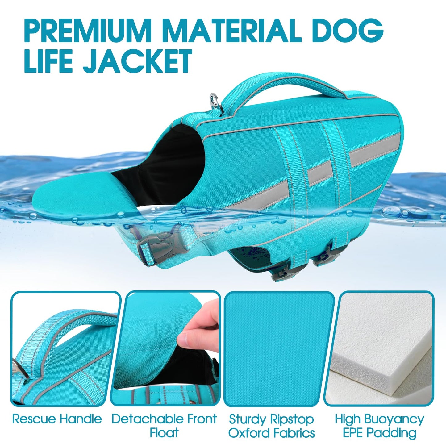 Dog Life Jacket Dog Life Vest for Swimming Boating with Front Chin Float