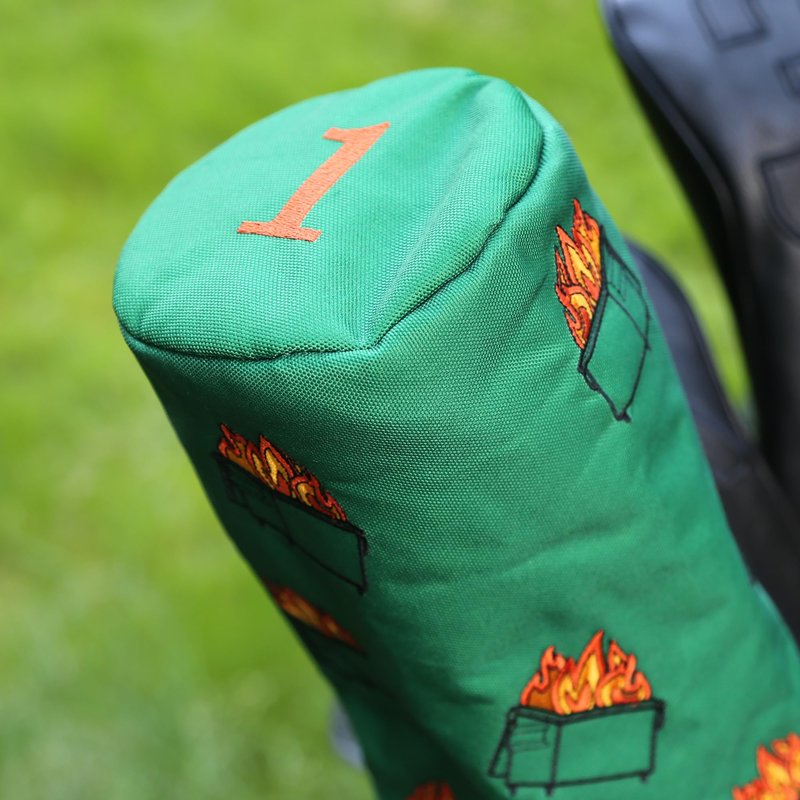 Driver Headcover - Barrel Style Driver Head Cover, Golf Club Covers - Funny Golf Gift & Unique Golf Accessories for Men and Women Golfers (Dumpster FIRE)