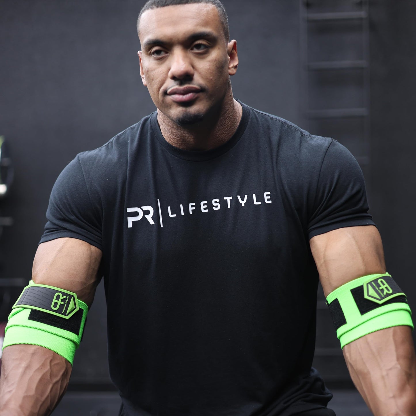 PR Personal Record Elbow Wraps for Weightlifting - Heavy Duty Construction, 25% More Elasticity, Reinforced Stitching, Extra Wide Fastener, Easy to Adjust, (Neon)