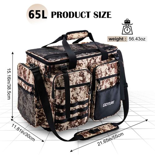 Goture Large Tackle Bag,Store Up to 8PCS 3700 Plus 4PCS 3600 Tackle Trays(Not Included),Water Resistant Saltwater Gear Storage Big Fishing Bag with EVA Bottom,Gifts for Men(21.65"x11.8"x15.16")-Khaki