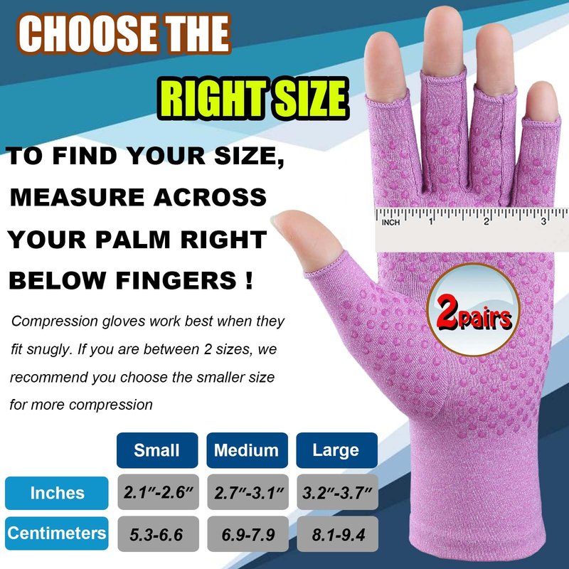 2 Pairs Arthritis Gloves, Compression Gloves for Women Men, Relieve Arthritis, Rheumatoid, Osteoarthritis, Carpal Tunnel Pain, Anti-Slip Fingerless Gloves for Hand Support (Pink+Pure Black,S)