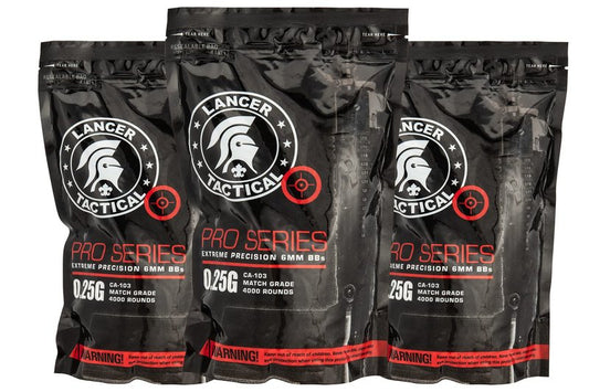 Lancer Tactical 0.25g White Seamless Polished Quality Airsoft BBS - Three Bags of 4,000 Rounds Each (Total 12,000 Rounds)