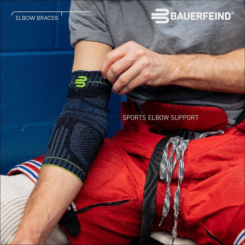 Bauerfeind Sports Elbow Support - Elbow Brace for Pain Relief and Support - Pads for Enhanced Comfort - Targeted Compression - Lightweight & Durable - Rivera, Medium