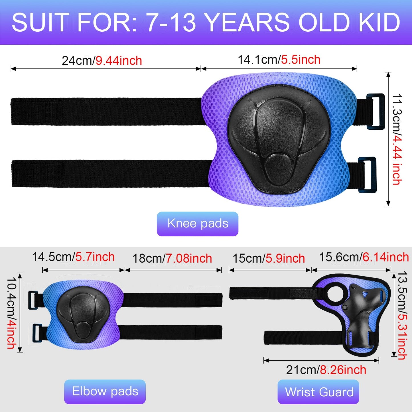 Wemfg Kids Protective Gear Set Knee Pads for Kids 3-14 Years Toddler Knee and Elbow Pads with Wrist Guards 3 in 1 for Skating Cycling Bike Rollerblading Scooter