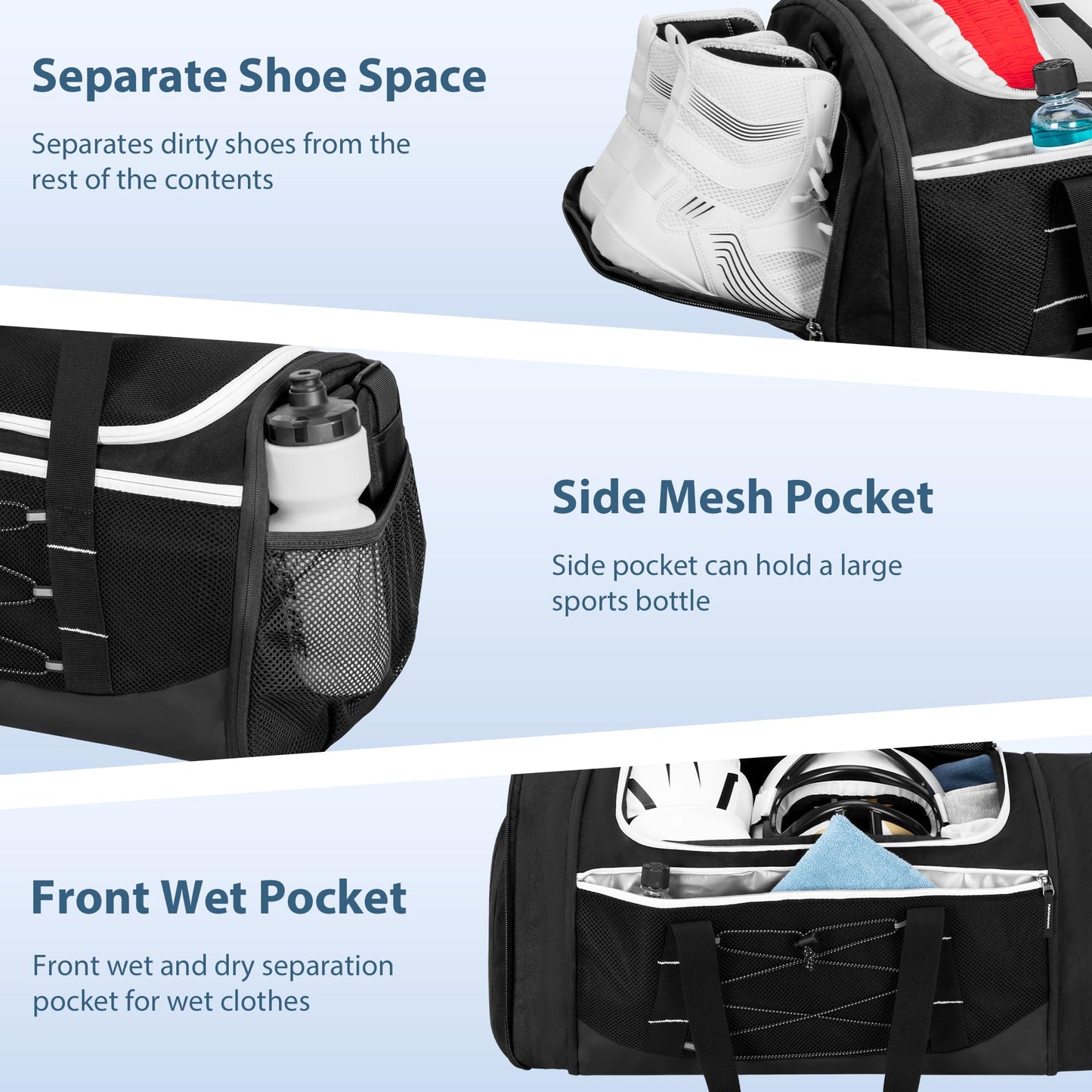 DSLEAF Boxing Gym Bag with Shoe Space and Expanded Design, Boxing Duffle Bag with Ventilated Mesh for All Gear, Suitable for MMA, BJJ, Kickboxing, Muay Thai and Other Combat Sports