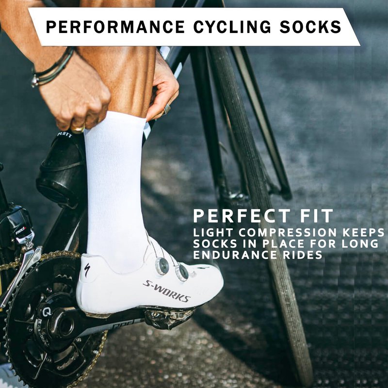 IZOARD Performance Cycling Socks – Compression, Moisture-Wicking Crew Bike Socks (US, Alpha, Large, X-Large, Regular, Regular, 1, White)