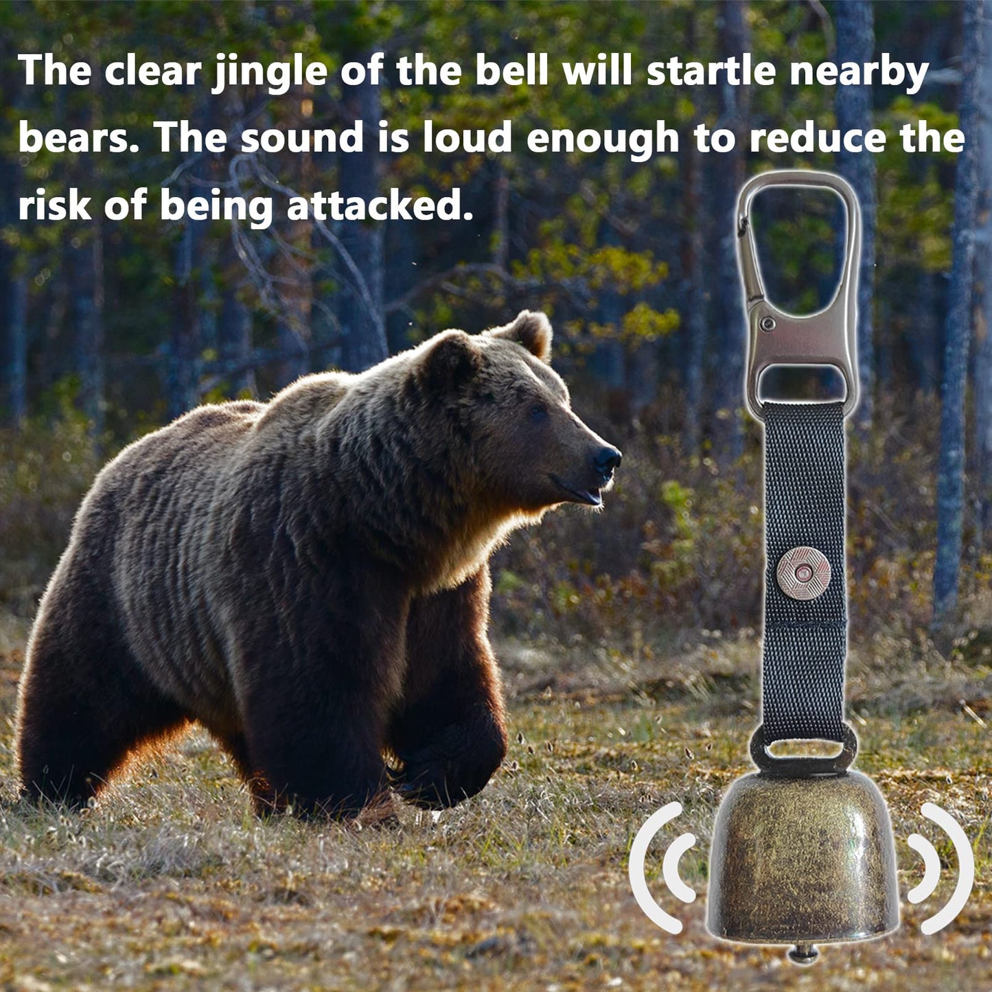 Bear Bell with Whistle for Bear Deterrent, Loud Bear Bell with Magnetic Silencer, Emergency Whistle and Carabiner for Hiking, Biking, Fishing, Climbing, Outdoor Camping & Hiking Protection