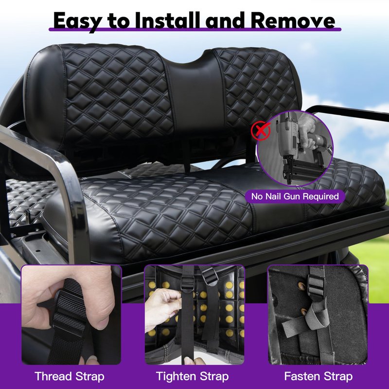 PZWLI Club Car Precedent seat Cover，Fit forClub Car Precedent，Vinyl seat Cover, Diamond Texture, Easy to Install Golf cart Accessories, no Staples Required（Black&Black Stitch）