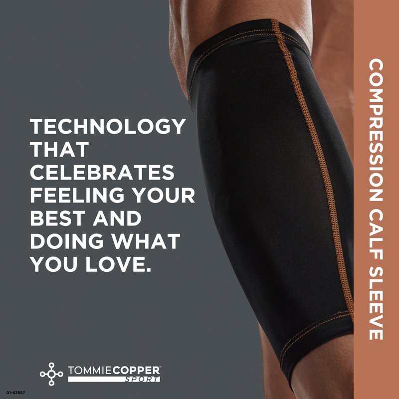 Tommie Copper Calf Compression Sleeve (L/XL, Black), 15-20 mmHg, 4D Stretch & Non-Slip Fit for Targeted Support, Patented Copper Znergy Fabric, Anti-Odor Benefits, Breathable Design