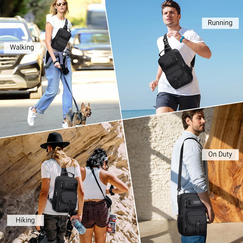 WITZMAN Sling Bag for Men Convertible Travel Sling Backpack USB Charging Port Lightweight Crossbody Bags Casual Daypack（B698 Black）