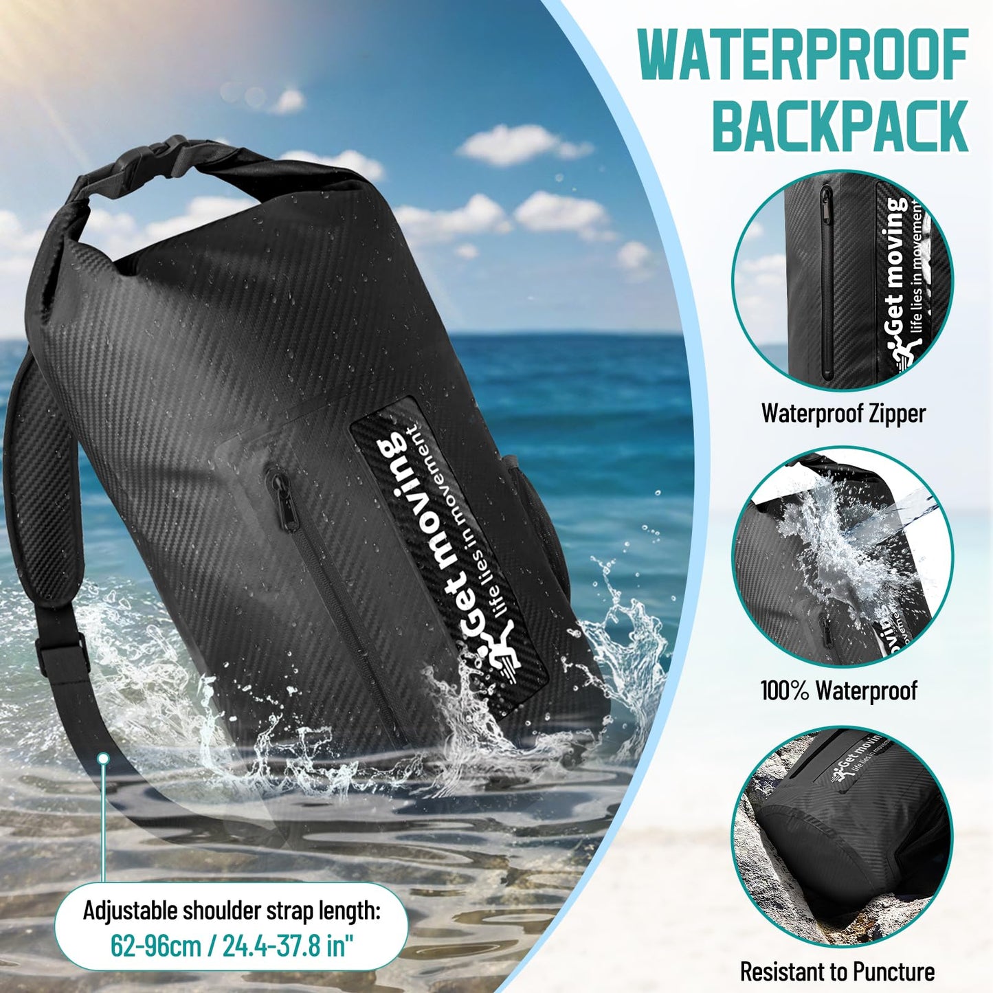 BKNOOU Dry Bag Waterproof for Kayaking, Roll Top Backpack for Women Men