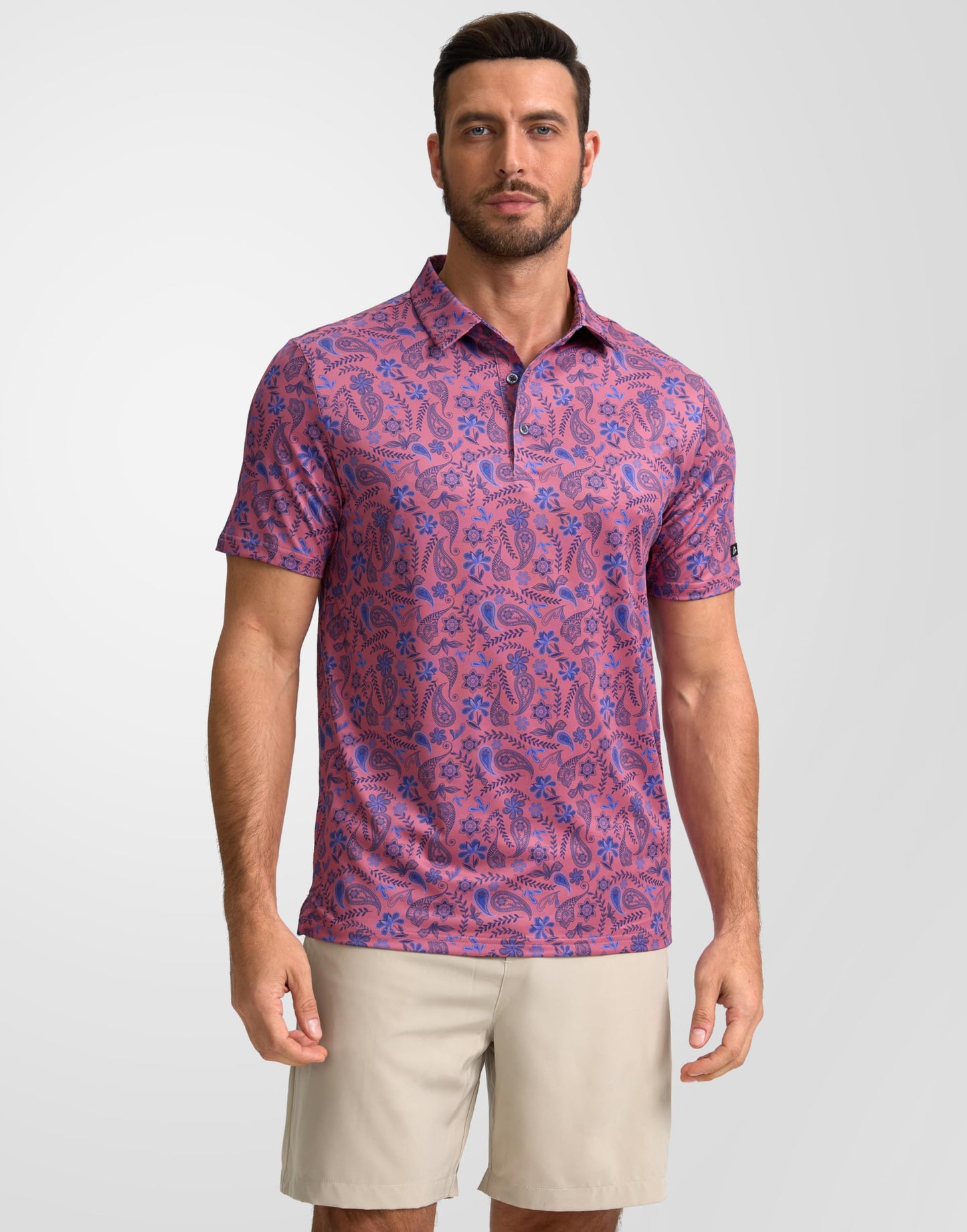 Obla Mens Golf Polo Shirts Short Sleeve Dry Fit Performance Moisture Wicking Casual Print Collared Golf Shirts for Men(Blue Paisley_XXXL)