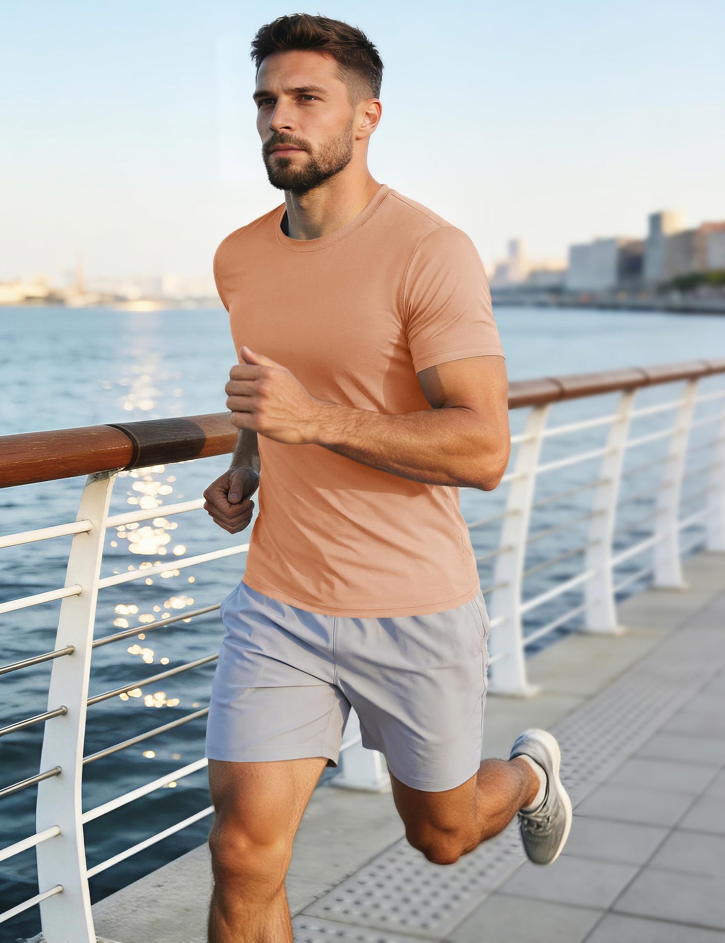 Mens Short Sleeve T Shirts Dry Fit Shirts Summer T Shirts UV Protection UPF 50 Shirts Athletic Active T-Shirt Apricot XL