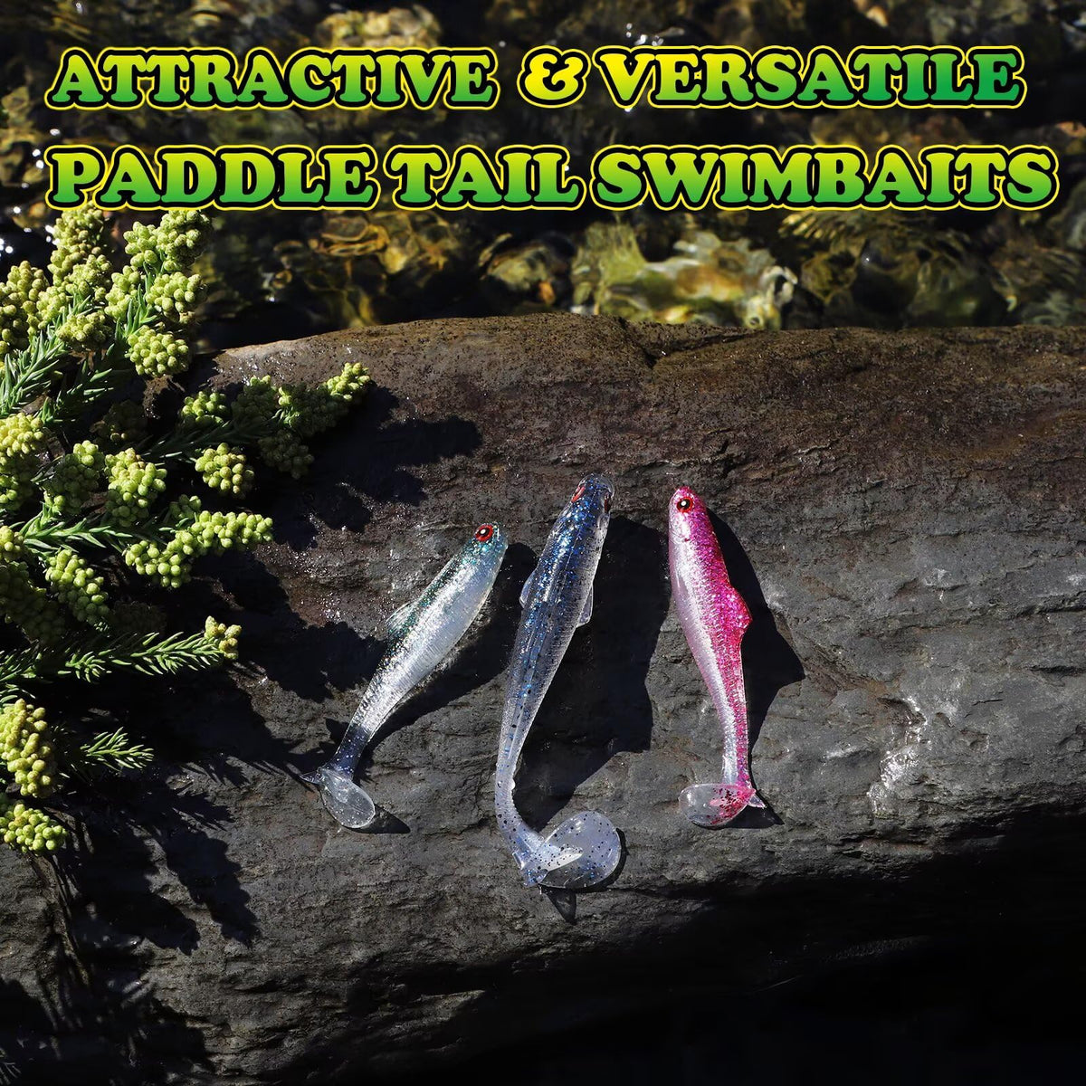 LUCKYFISHING Paddle Tail Swimbaits Soft Plastic Swimbaits Soft Baits for Bass Fishing Trout Crappie Walleye Freshwater Saltwater Soft Plastic Baits White-3.5 inch-10pcs
