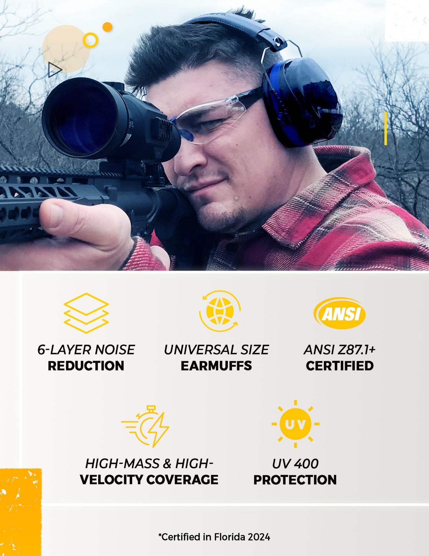 TradeSmart High-Performance Earmuffs for Shooting Range & Shooting Eye Protection Glasses + Firearm Confidence Course Included