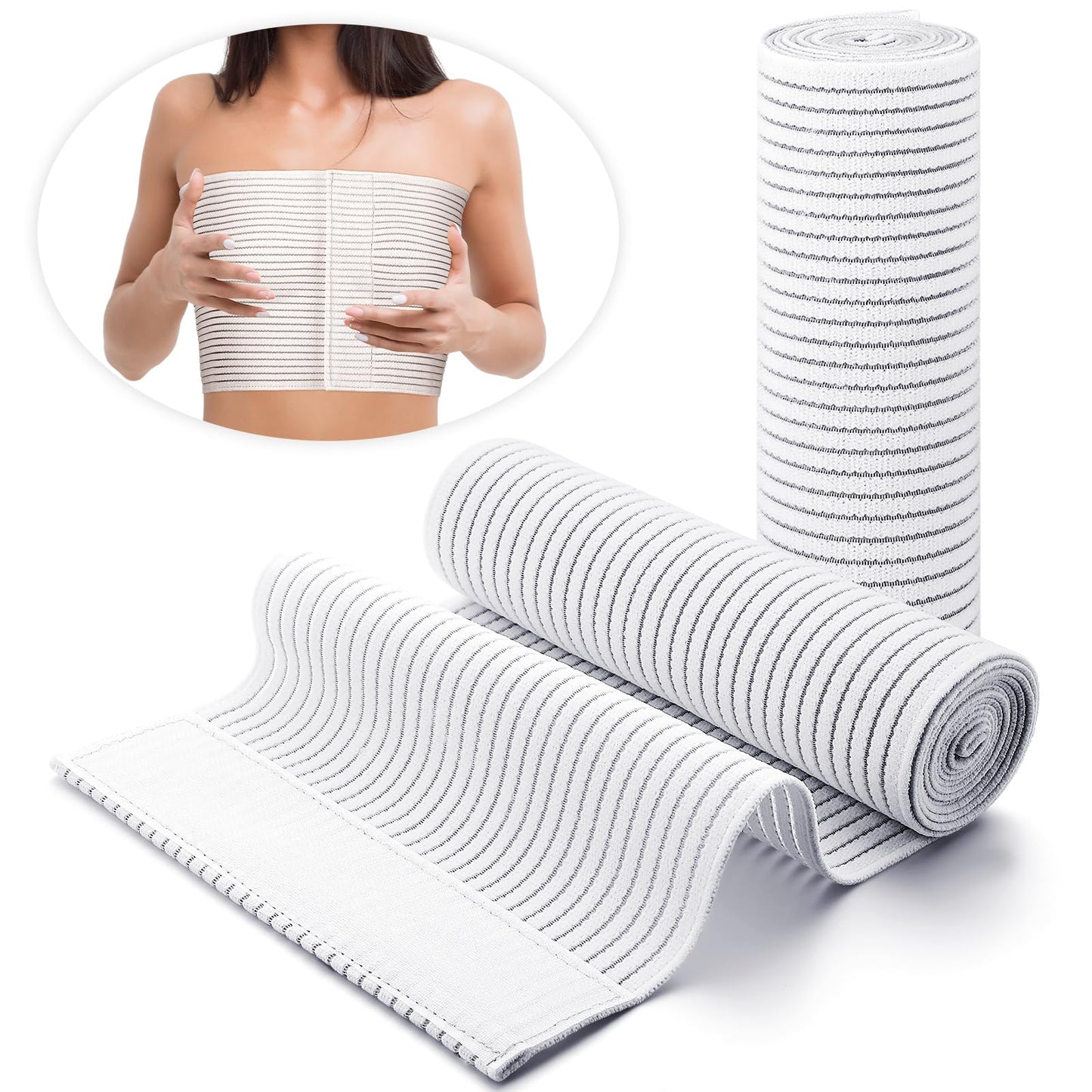 Geiserailie 2 Pcs Chest Compression Wrap Breast Support Band Sports Support Strap Bandage Adjustable Chest Binder for Large Breasted Women Prevent Breast Bounce for Sports Running(White,Large)