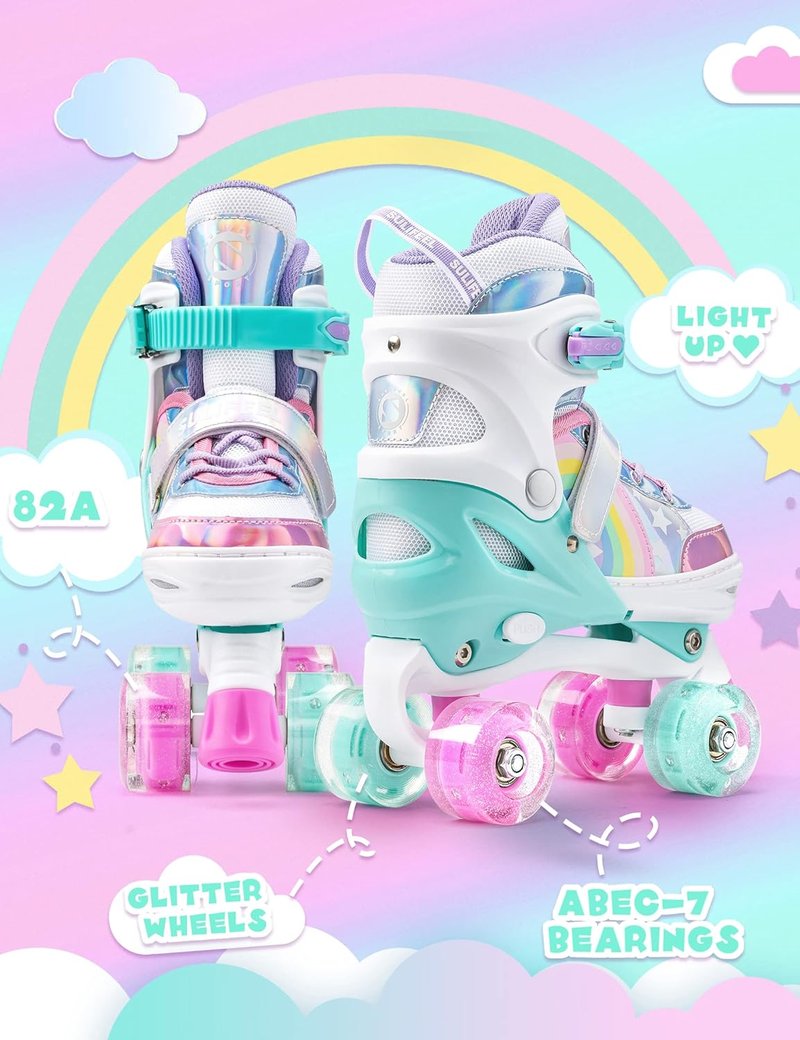 Rainbow Unicorn Roller Skates for Kids - Adjustable Protective Gear Set | Dazzle Small