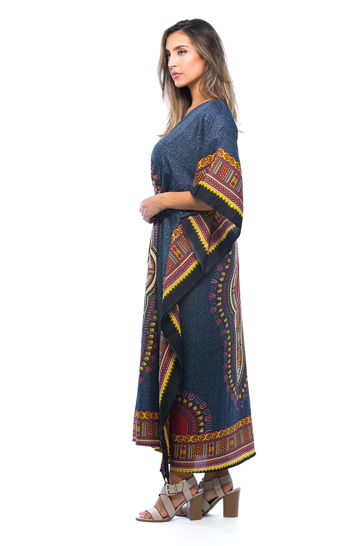 Riviera Sun 21754-BLK-L-XL Long Dashiki Caftan/Caftans for Women Black