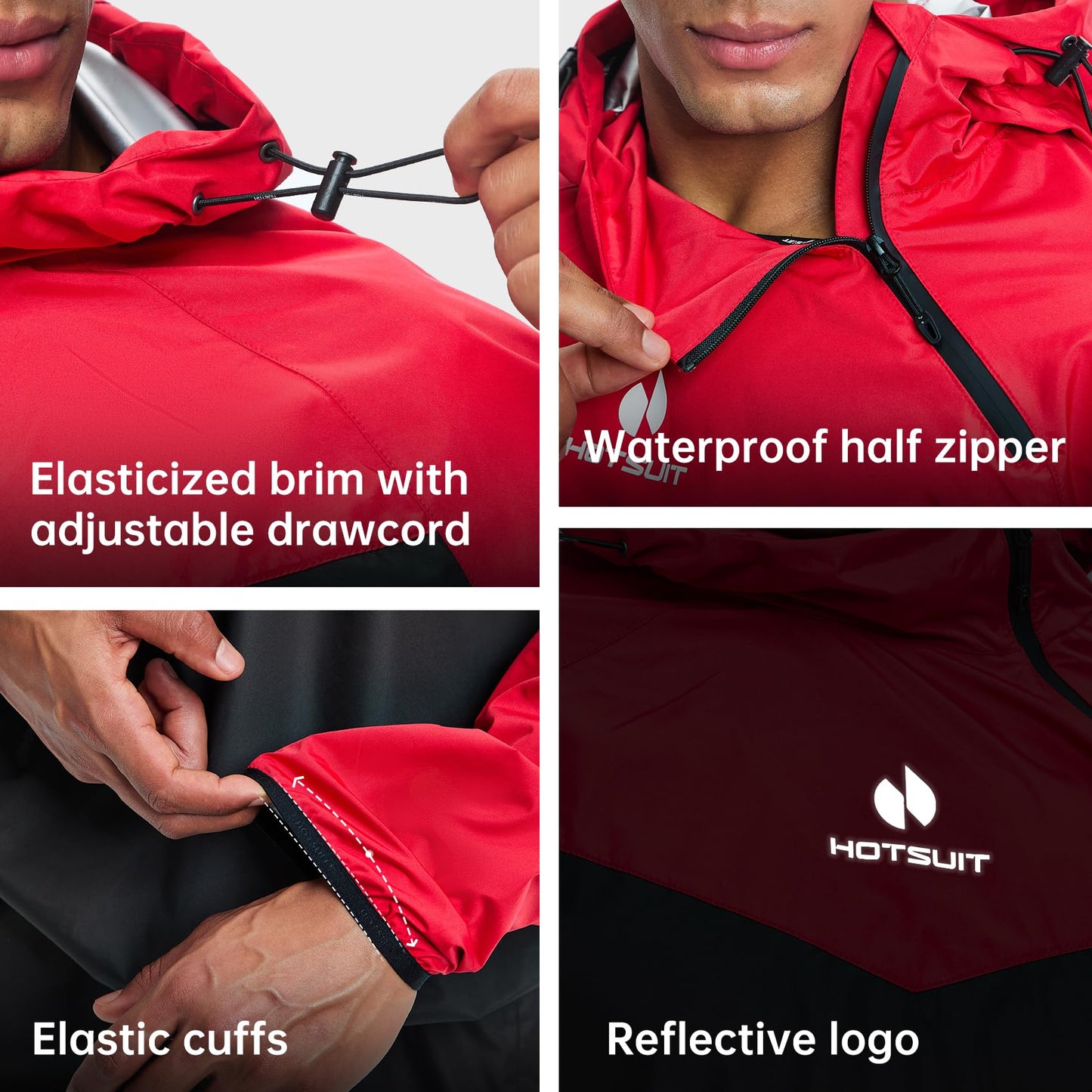 HOTSUIT Sauna Suit for Men & Women Sweat Suit Sauna Jacket Pant Gym Workout 7 Colors, Red, XL