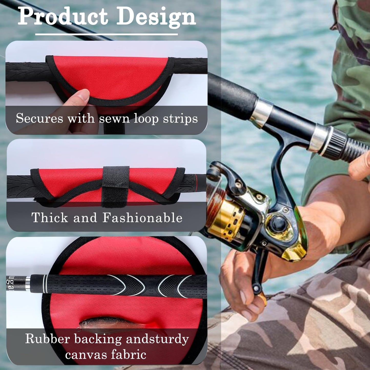 Yisinar 8-Pack 6" Fishing Lure Covers with Heavy-Duty Rod Sleeve, Lure Wraps with Velcro - Fishing Hook Covers for Spinning Rod, Freshwater/Saltwater