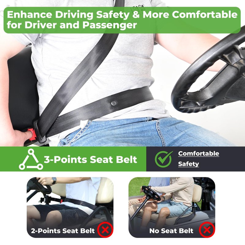 10L0L 3 Point Golf Cart Seat Belt Bracket Kit for EZGO TXT & Club Car DS 2 Passenger, Retractable Seatbelts, Ajustable Freely