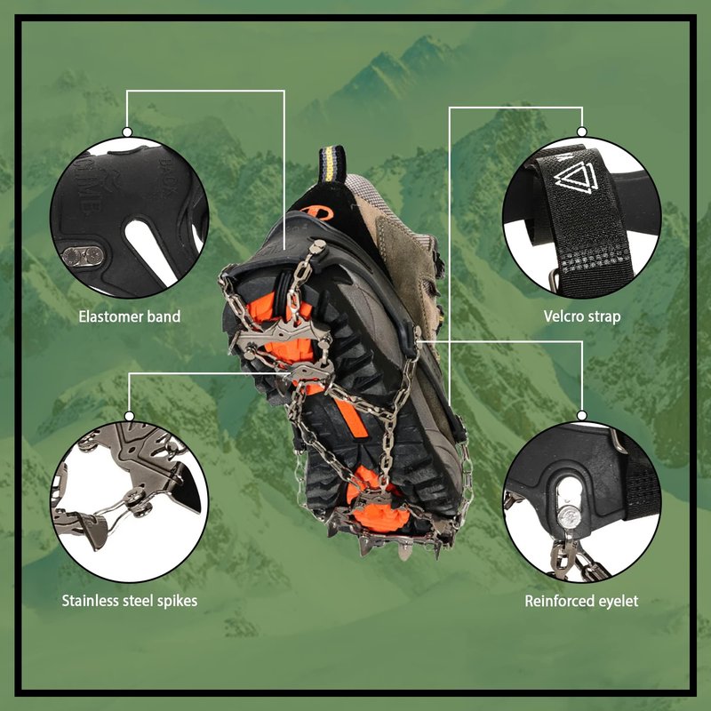 Yatta Life Trail Spikes Crampons Ice Grips for Hiking - Winter Shoes/Boots with 14 Stainless Steel Spikes, Anti-Slip Traction Cleats for Snow Ice Walking Climbing Mountaineering (Black, XL)