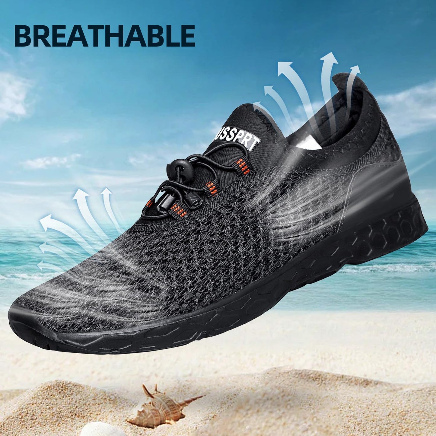 DOUSSPRT Men's Water Shoes Quick Drying Sports Aqua Shoes AllBlack Size 15
