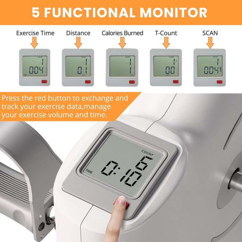 MOMODA Mini Exercise Bike Pedal Exerciser Under Desk Bike Foot Peddler Portable Therapy Bicycle with Digital Monitor （Gray）