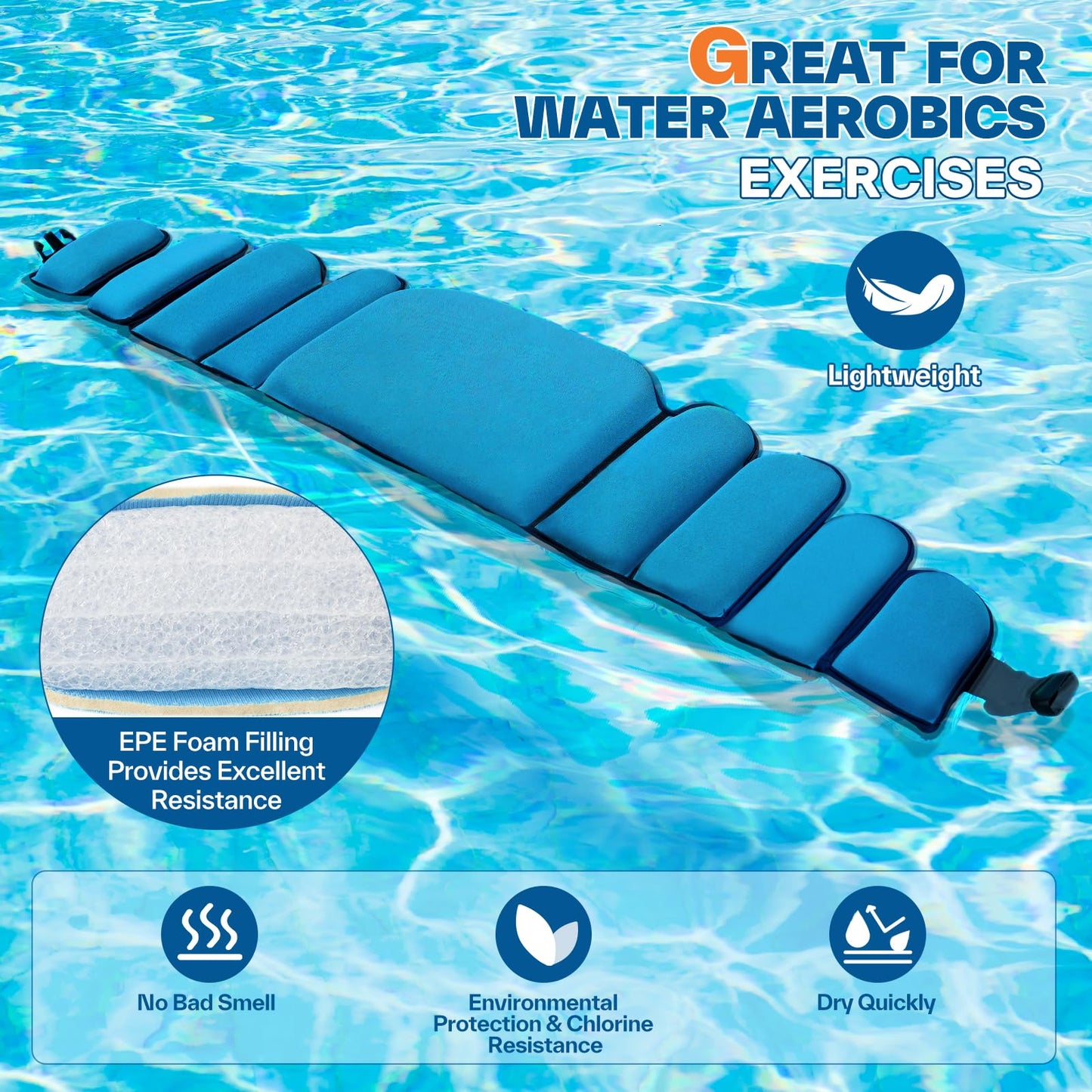 Sportneer Aqua Belt Water Aerobics Equipment: Swimming Belt Pool Exercise Equipment for Adults Aqua Float Belts with Adjustable Foam Blocks for Aquatic Fitness Training Low-Impact Workout Dark Blue