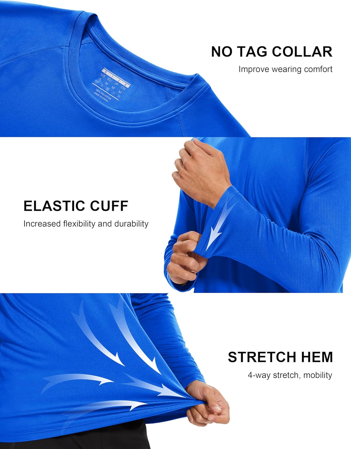 Men's Long Sleeve Athletic Shirts - UPF 50+ UV Sun Protection | Ideal for Hiking, Running, Workout